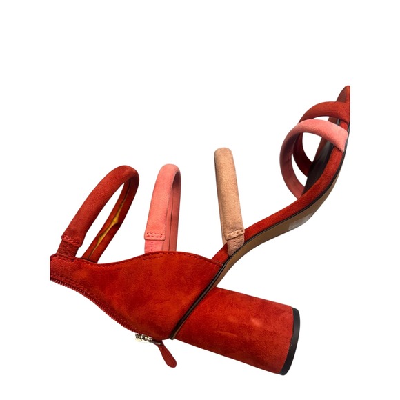 Rebecca Minkoff Suede Strappy Block Heel Sandals - Red and Pink size 8 - Picture 1 of 6